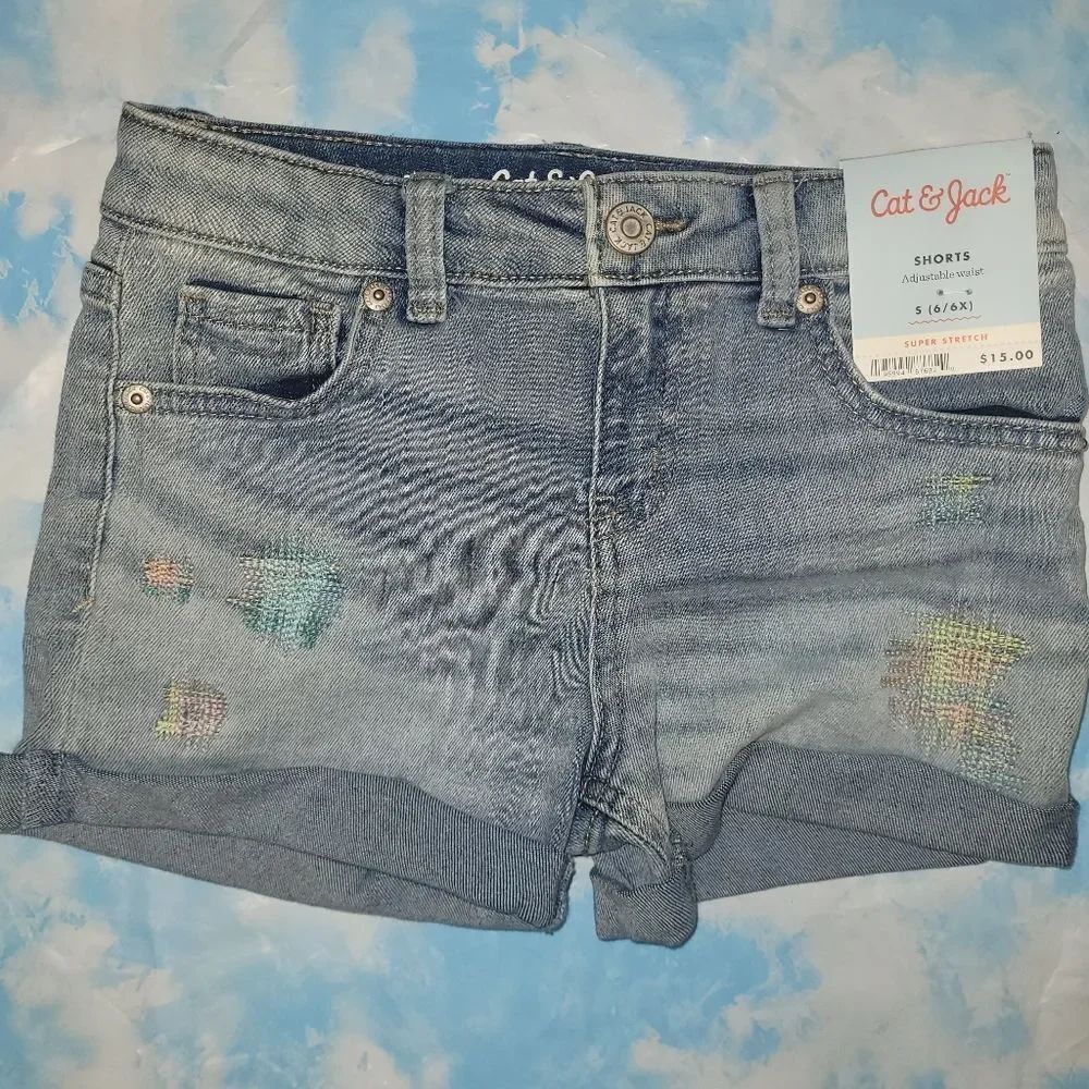 Girls' Embroidered Jean Shorts Size Small 6/6X